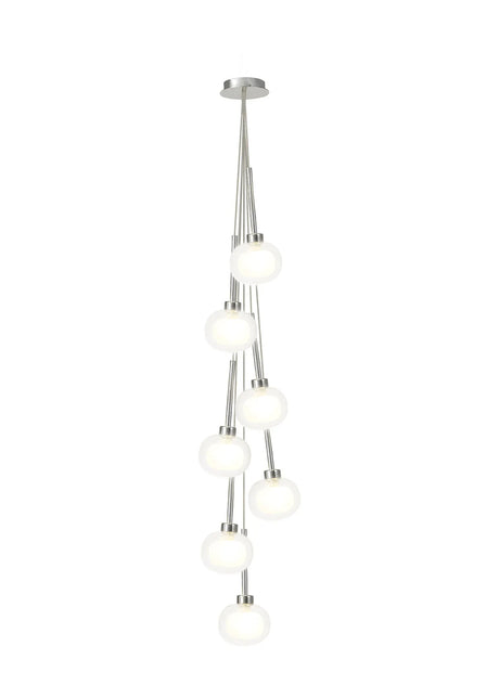 Lathen Cluster Pendant 1.5m, 7 x G9, Polished Chrome/Frosted/Clear Type M Shade