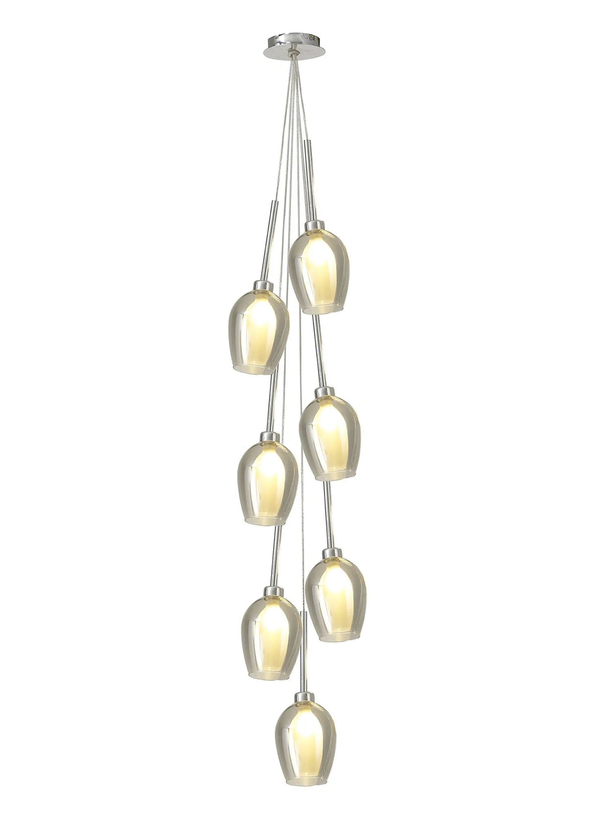 Lathen Cluster Pendant 1.5m, 7 x G9, Polished Chrome/Smoke/Frosted Type D Shade