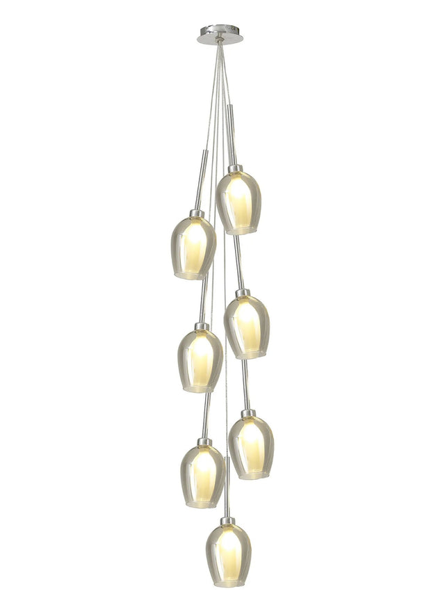 Lathen Cluster Pendant 1.5m, 7 x G9, Polished Chrome/Smoke/Frosted Type D Shade