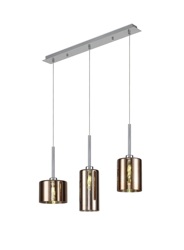 Lathen Linear Pendant 2m, 3 x G9, Polished Chrome/Copper Type A,B,C Shade