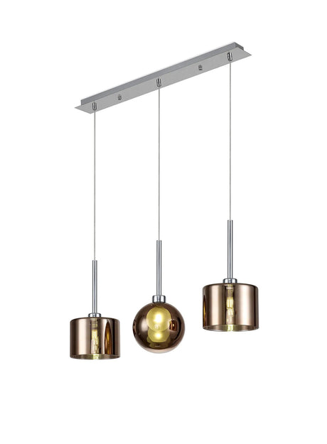 Lathen Linear Pendant 2m, 3 x G9, Polished Chrome/Copper/Frosted Type C,G Shade