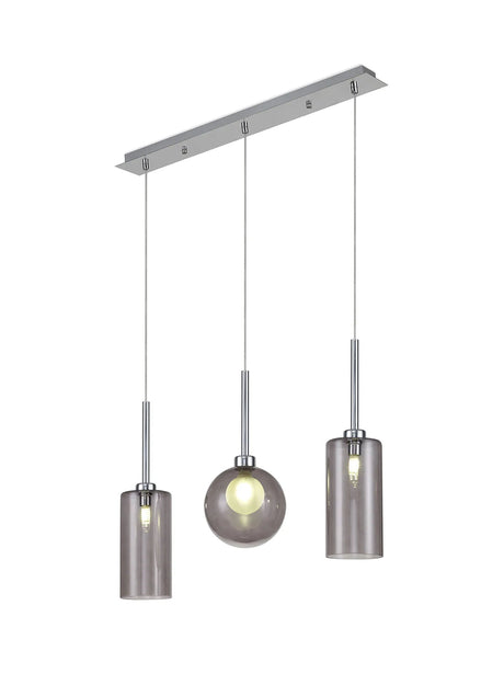 Lathen Linear Pendant 2m, 3 x G9, Polished Chrome/Smoked/Frosted Type A,G Shade