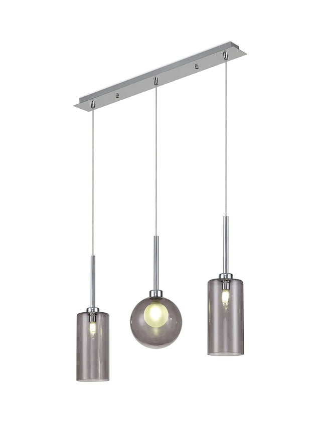 Lathen Linear Pendant 2m, 3 x G9, Polished Chrome/Smoked/Frosted Type A,G Shade