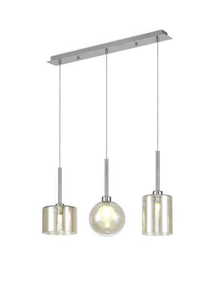 Lathen Linear Pendant 2m, 3 x G9, Polished Chrome/Cognac/Frosted Type B,C,G Shade