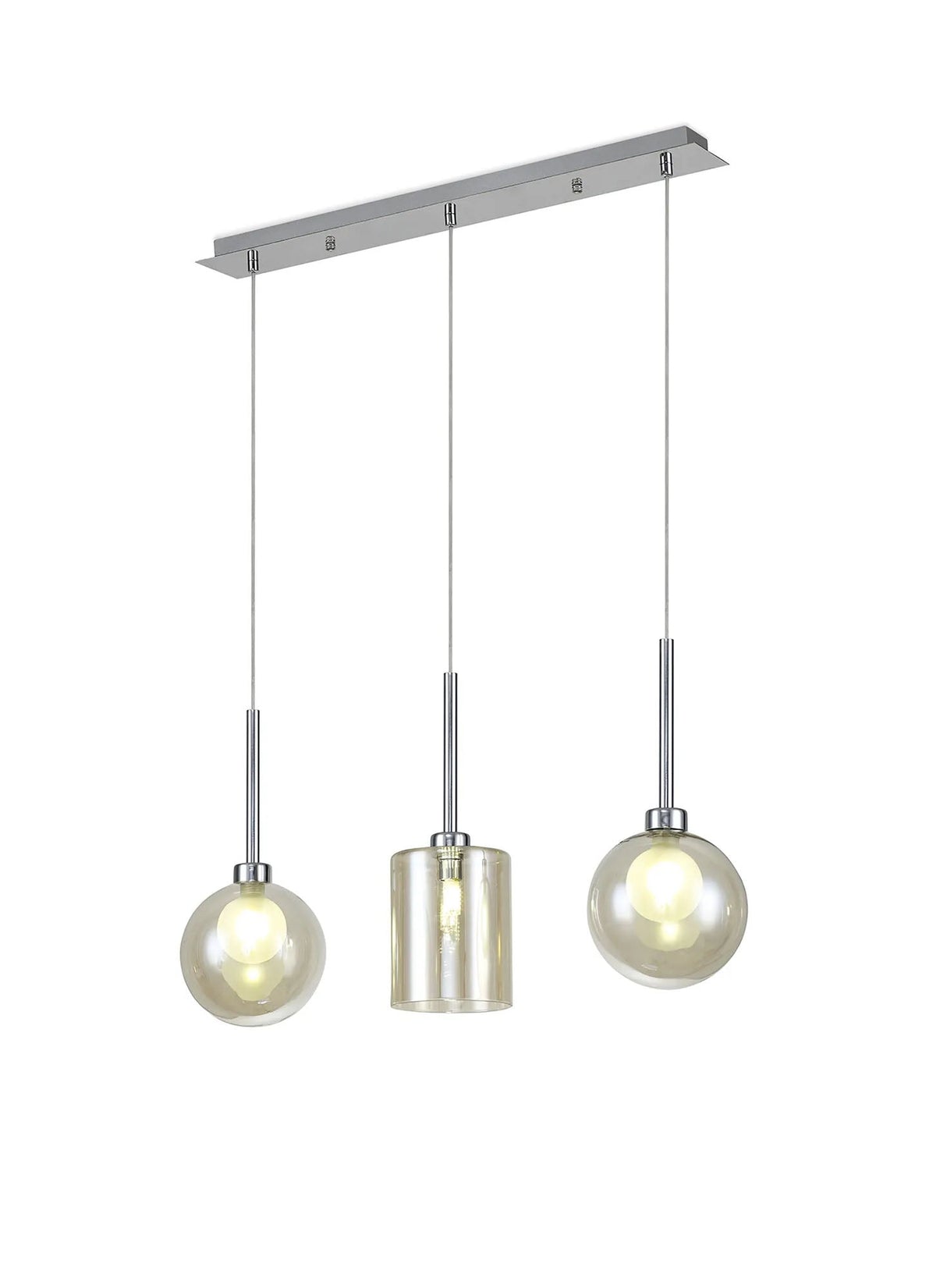 Lathen Linear Pendant 2m, 3 x G9, Polished Chrome/Cognac/Frosted Type C,G Shade