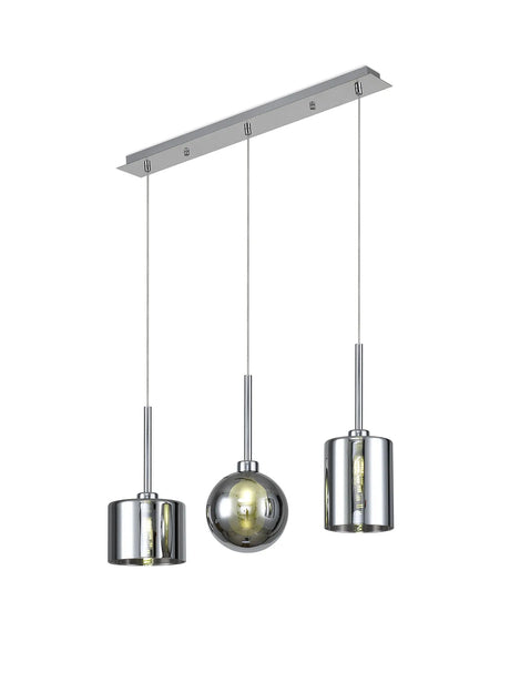 Lathen Linear Pendant 2m, 3 x G9, Polished Chrome/Chrome/Frosted Type B,C,G Shade