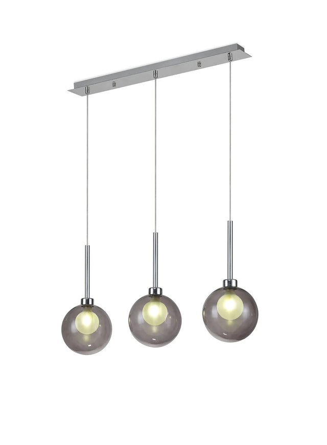 Lathen Linear Pendant 2m, 3 x G9, Polished Chrome/Smoked/Frosted Type G Shade