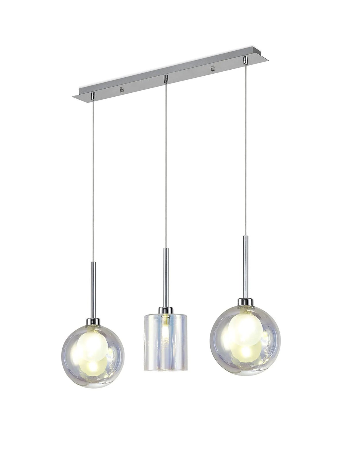 Lathen Linear Pendant 2m, 3 x G9, Polished Chrome/Iridescent/Frosted Type B,G Shade