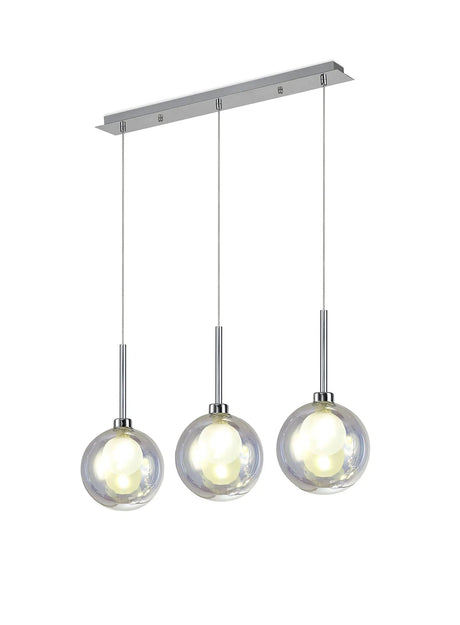 Lathen Linear Pendant 2m, 3 x G9, Polished Chrome/Iridescent/Frosted Type G Shade