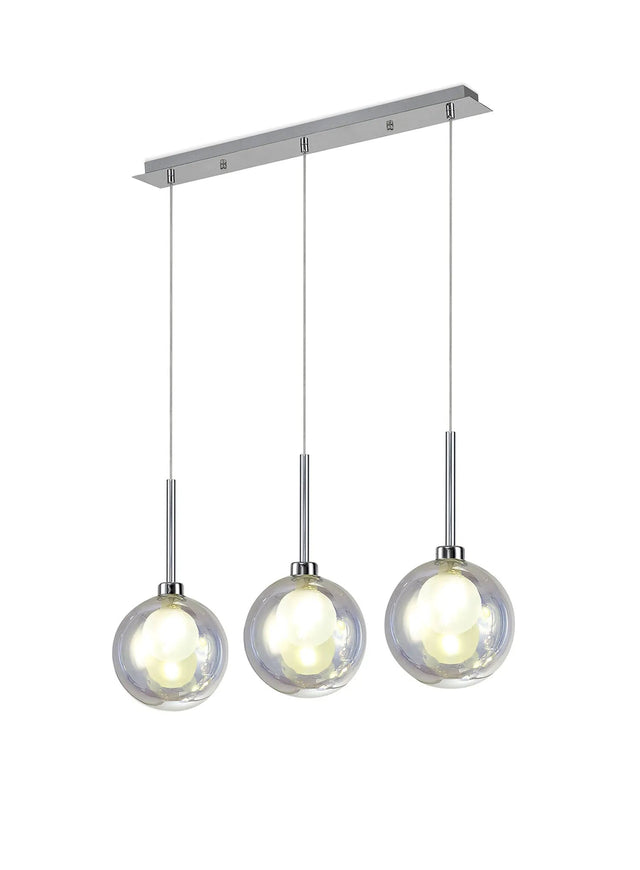 Lathen Linear Pendant 2m, 3 x G9, Polished Chrome/Iridescent/Frosted Type G Shade