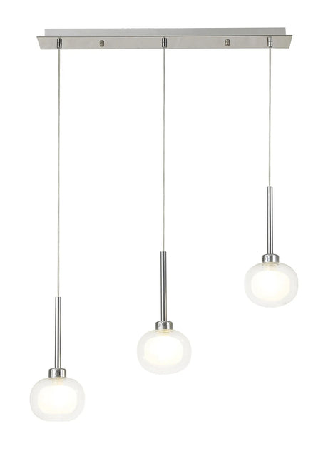 Lathen Linear Pendant 2m, 3 x G9, Polished Chrome/Frosted/Clear Type M Shade