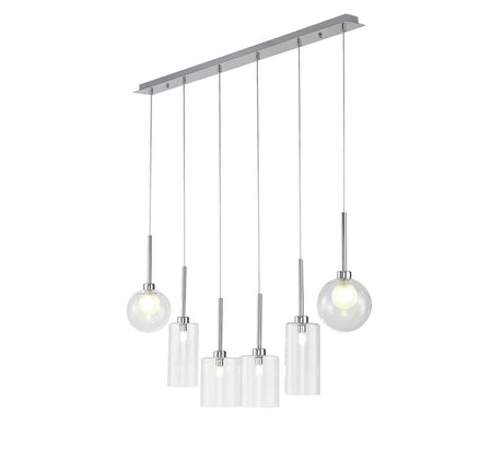 Lathen Linear Pendant 2m, 6 x G9, Polished Chrome/Clear/Frosted Type A,B,G Shade