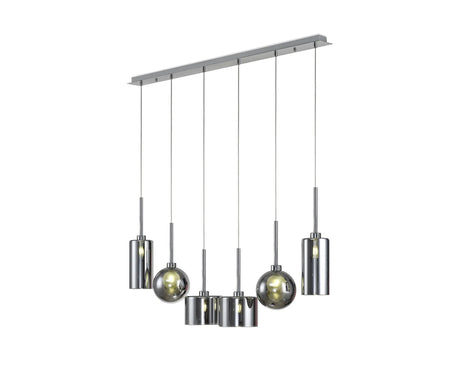 Lathen Linear Pendant 2m, 6 x G9, Polished Chrome/Chrome/Frosted Type A,C,G Shade