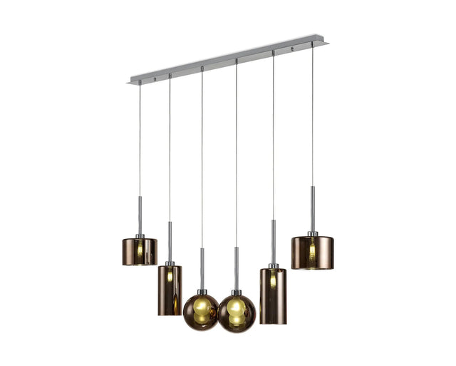 Lathen Linear Pendant 2m, 6 x G9, Polished Chrome/Copper/Frosted Type A,C,G Shade
