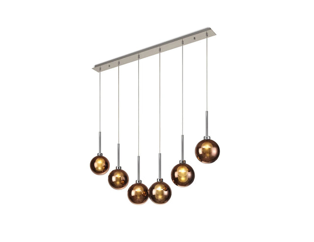 Lathen Linear Pendant 2m, 6 x G9, Polished Chrome/Copper/Frosted Type G Shade