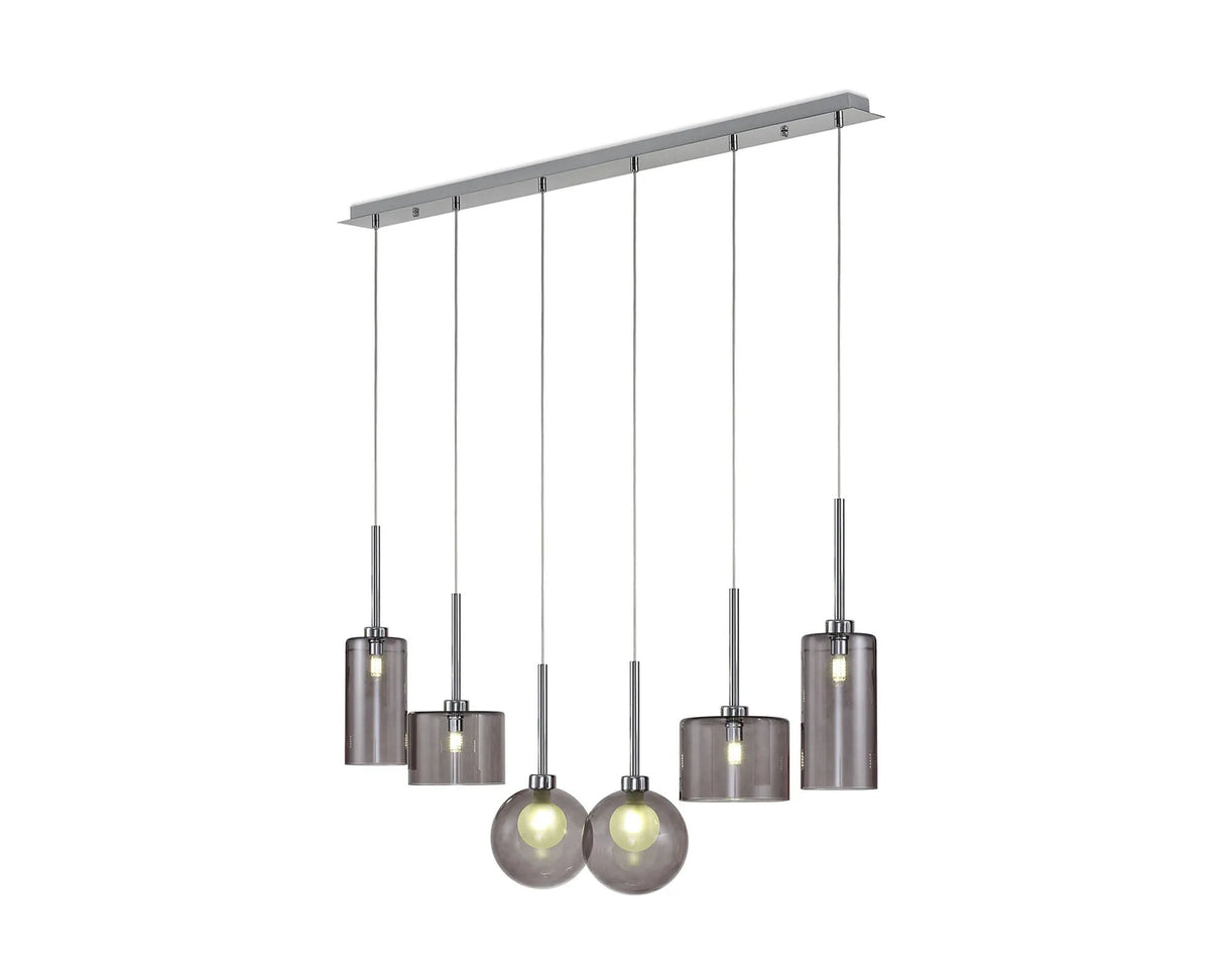 Lathen Linear Pendant 2m, 6 x G9, Polished Chrome/Smoked/Frosted Type A,C,G Shade