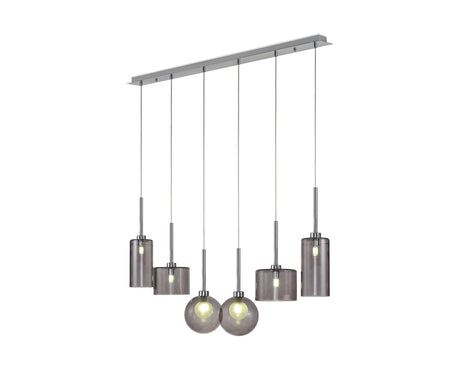 Lathen Linear Pendant 2m, 6 x G9, Polished Chrome/Smoked/Frosted Type A,C,G Shade