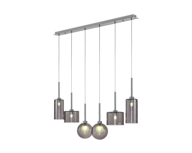 Lathen Linear Pendant 2m, 6 x G9, Polished Chrome/Smoked/Frosted Type A,C,G Shade