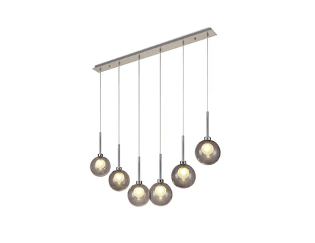 Lathen Linear Pendant 2m, 6 x G9, Polished Chrome/Smoked/Frosted Type G Shade