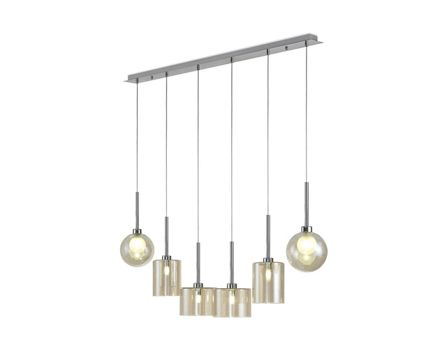 Lathen Linear Pendant 2m, 6 x G9, Polished Chrome/Cognac/Frosted Type B,C,G Shade