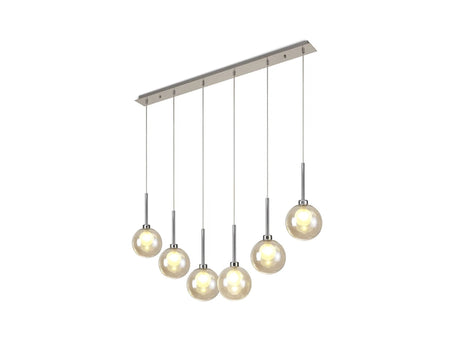 Lathen Linear Pendant 2m, 6 x G9, Polished Chrome/Cognac/Frosted Type G Shade