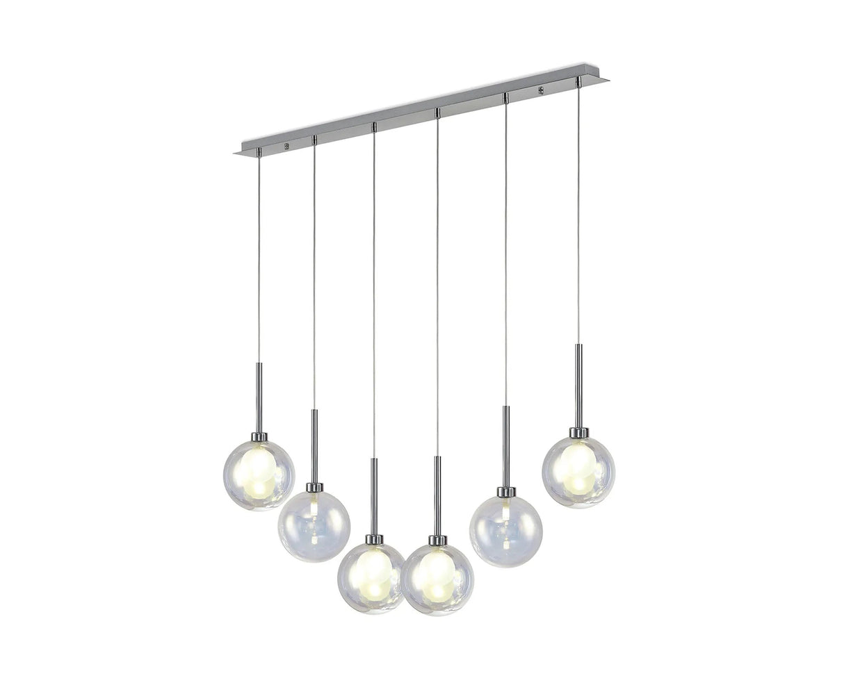 Lathen Linear Pendant 2m, 6 x G9, Polished Chrome/Iridescent/Frosted Type G Shade