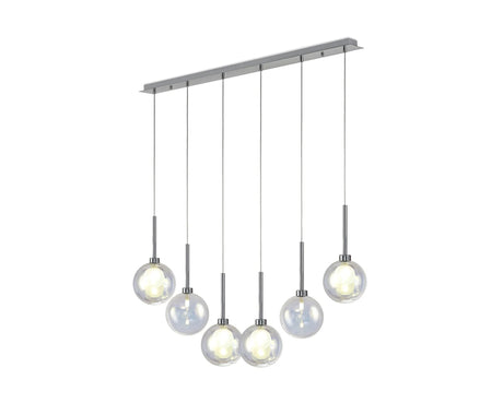 Lathen Linear Pendant 2m, 6 x G9, Polished Chrome/Iridescent/Frosted Type G Shade