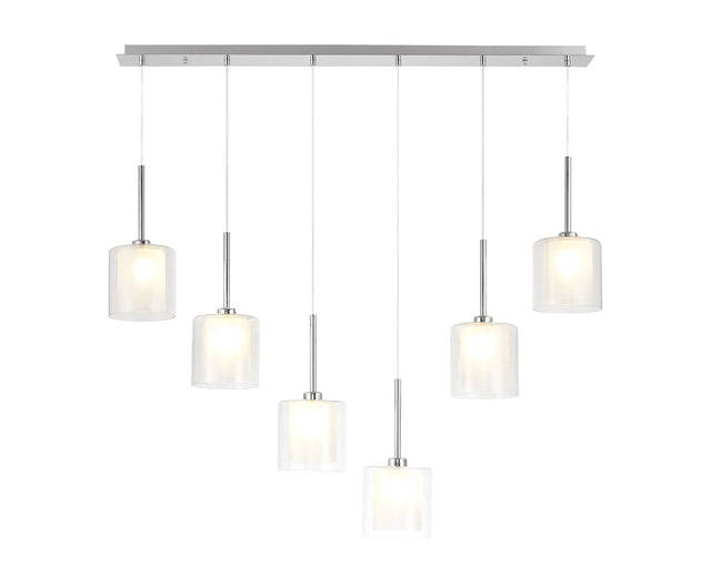 Lathen Linear Pendant 2m, 6 x G9, Polished Chrome/Frosted/Clear Type H Shade