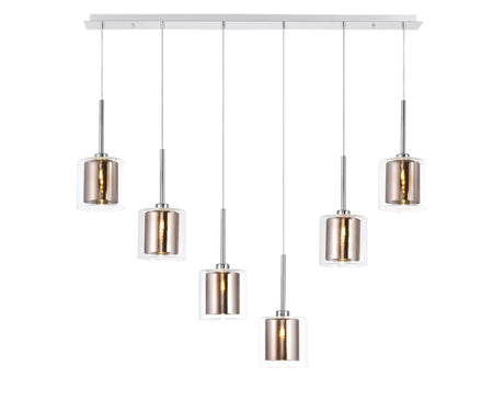 Lathen Linear Pendant 2m, 6 x G9, Polished Chrome/Copper/Clear Type H Shade