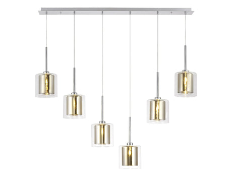 Lathen Linear Pendant 2m, 6 x G9, Polished Chrome/Gold/Clear Type H Shade