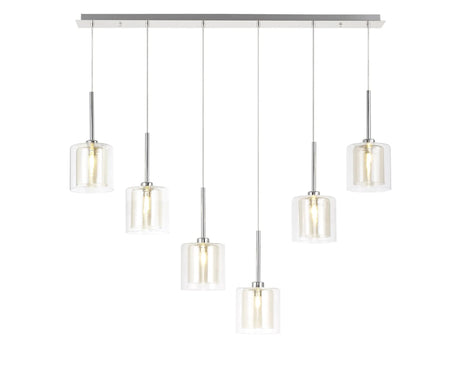 Lathen Linear Pendant 2m, 6 x G9, Polished Chrome/Cognac/Clear Type H Shade