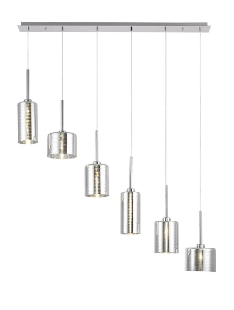 Lathen Linear Pendant 2m, 6 x G9, Polished Chrome/Chrome Lined Type A,B,C Shade