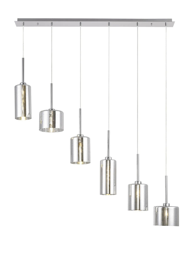 Lathen Linear Pendant 2m, 6 x G9, Polished Chrome/Chrome Lined Type A,B,C Shade