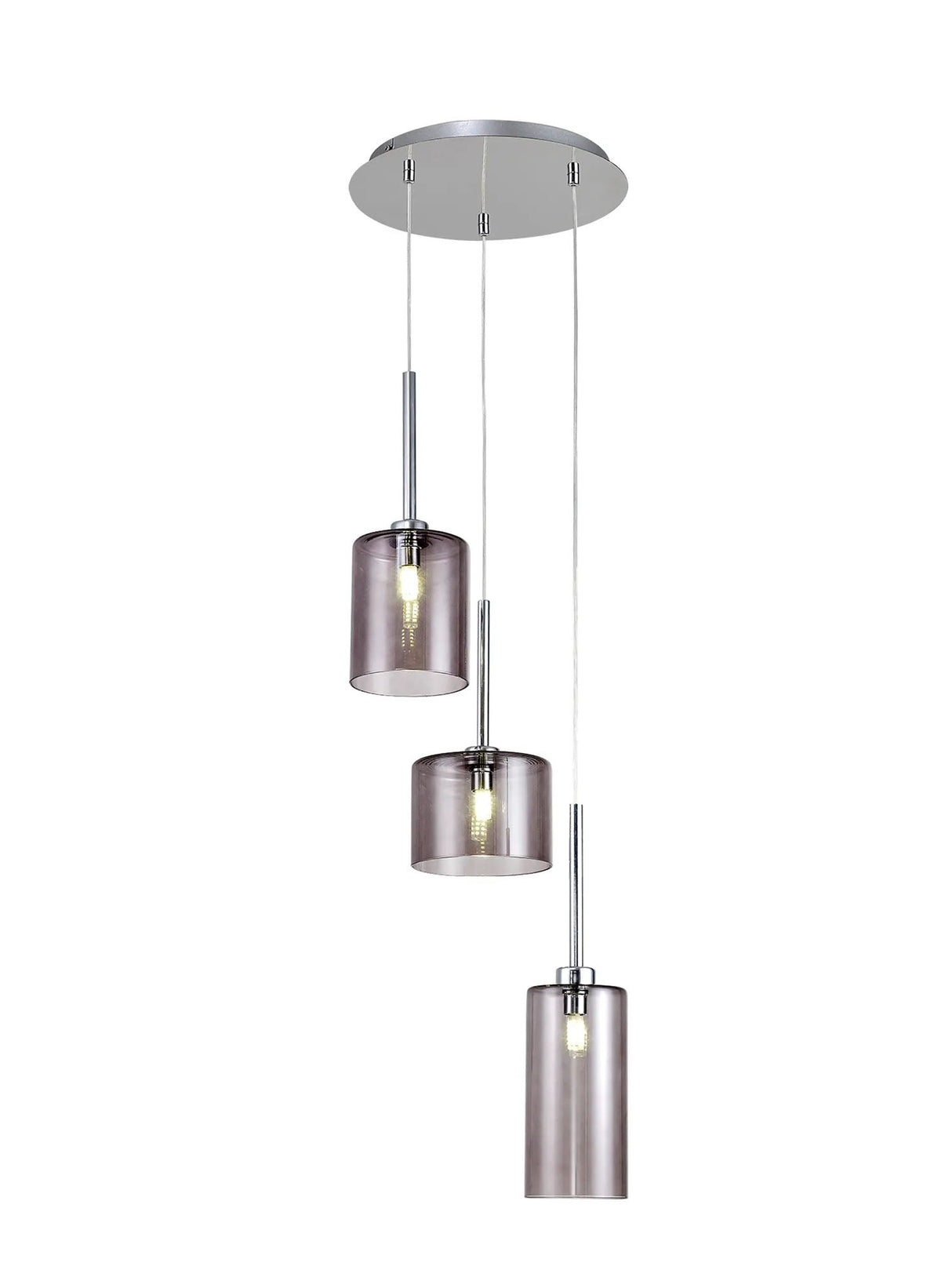 Lathen Round Pendant 2m, 3 x G9, Polished Chrome/Smoked Type A,B,C Shade