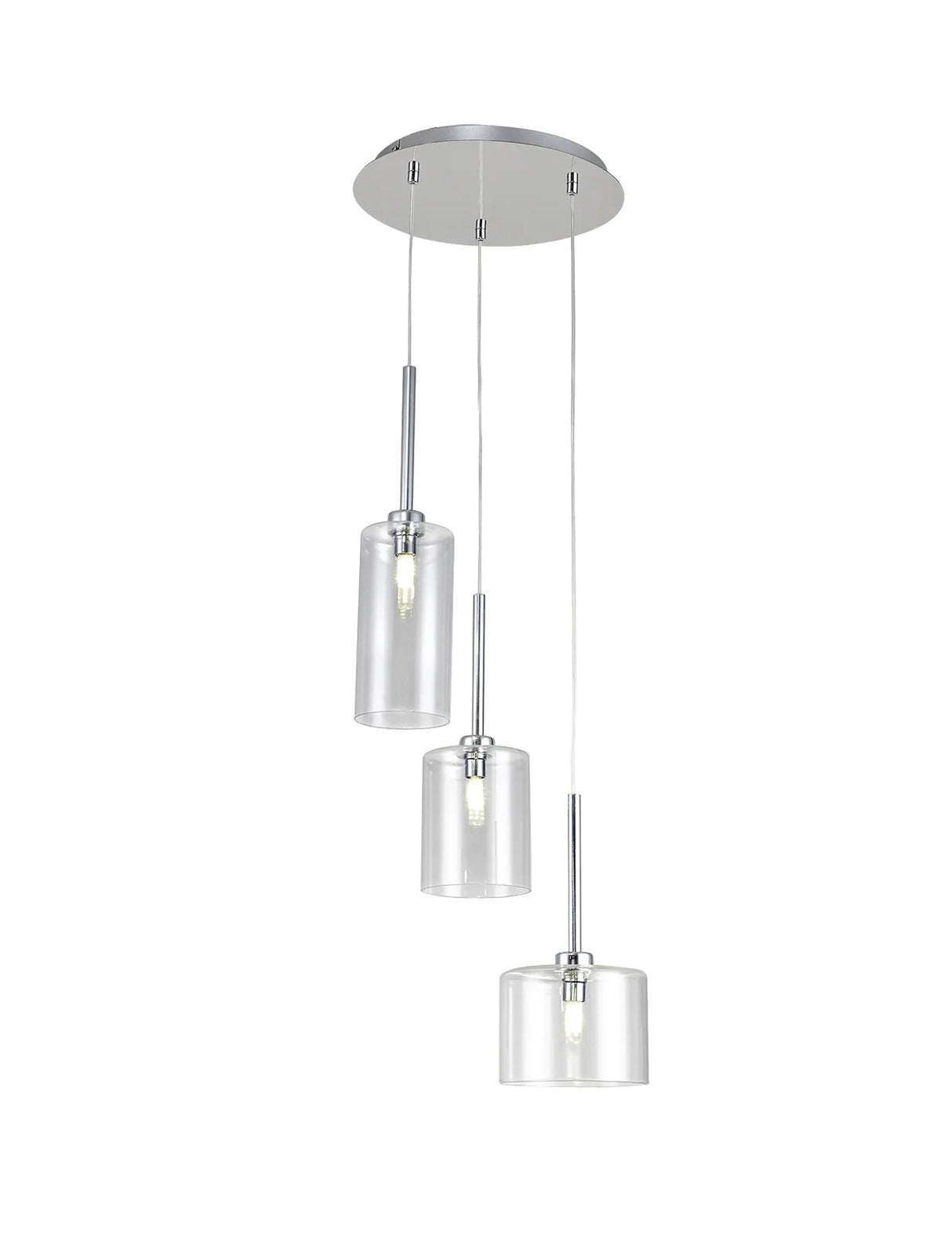 Lathen Round Pendant 2m, 3 x G9, Polished Chrome/Clear Type A,B,C Shade