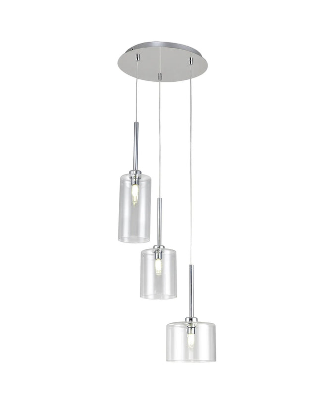 Lathen Round Pendant 2m, 3 x G9, Polished Chrome/Clear Type A,B,C Shade