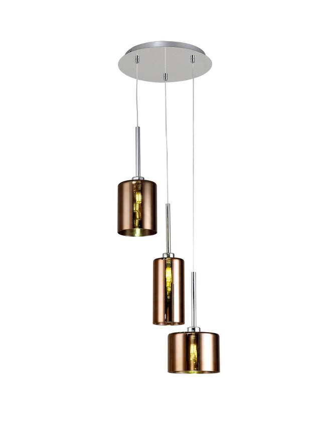 Lathen Round Pendant 2m, 3 x G9, Polished Chrome/Copper Type A,B,C Shade
