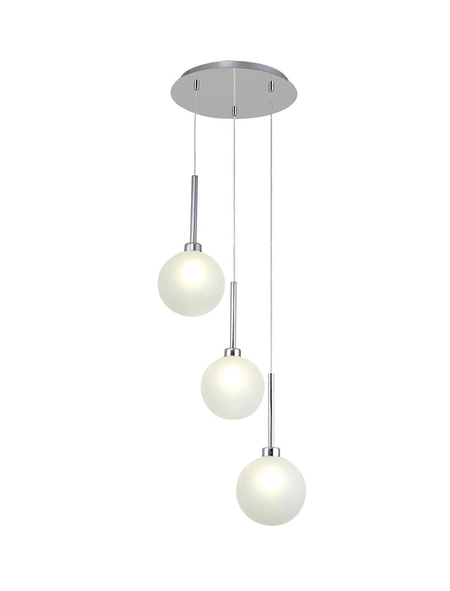 Lathen Round Pendant 2m, 3 x G9, Polished Chrome/Frosted Type G Shade