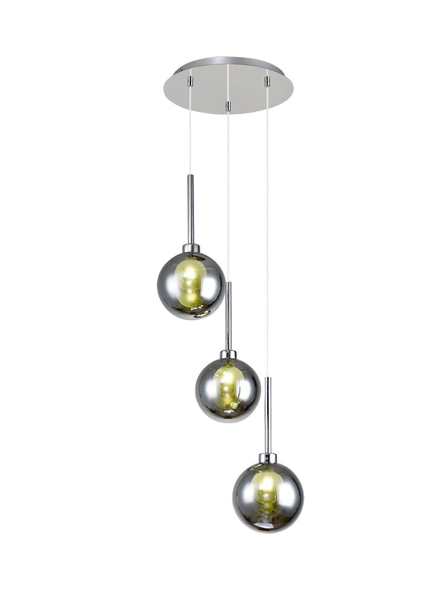 Lathen Round Pendant 2m, 3 x G9, Polished Chrome/Chrome/Frosted Type G Shade