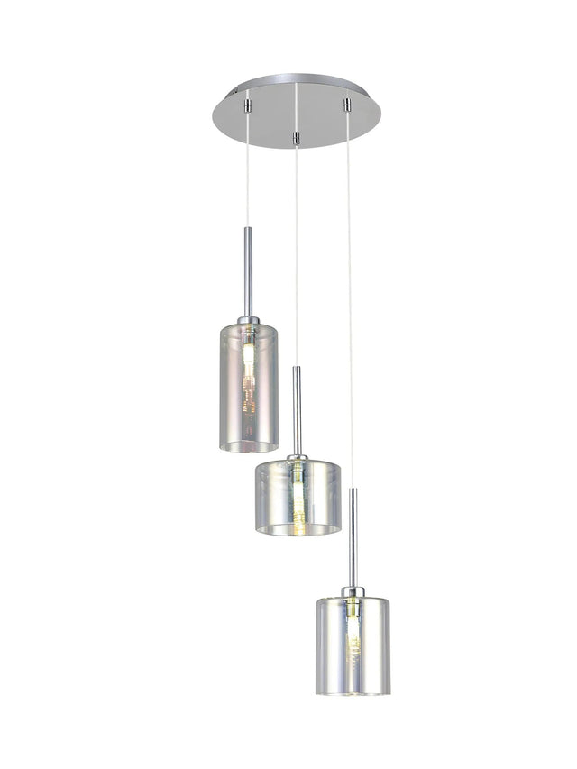 Lathen Round Pendant 2m, 3 x G9, Polished Chrome/Iridescent Type A,B,C Shade