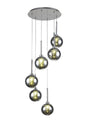 Lathen Round Pendant 2.5m, 6 x G9, Polished Chrome/Chrome/Frosted Type G Shade