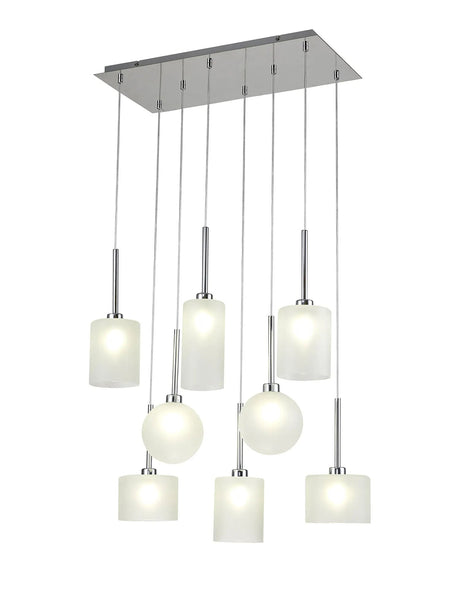 Lathen Rectangle Multiple Pendant 2m, 8 x G9, Polished Chrome/Frosted Type A,B,C,G Shade