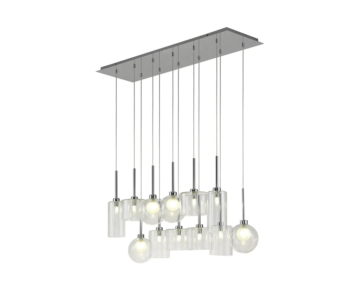 Lathen Linear Pendant 2m, 12 x G9, Polished Chrome/Clear/Frosted Type A,B,C,G Shade
