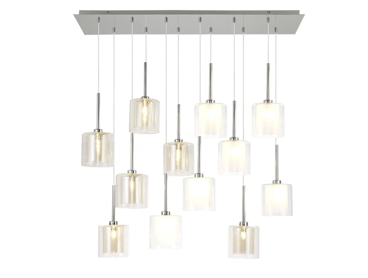 Lathen Linear Pendant 2m, 12 x G9, Polished Chrome/Frosted/Clear/Cognac Type H Shade