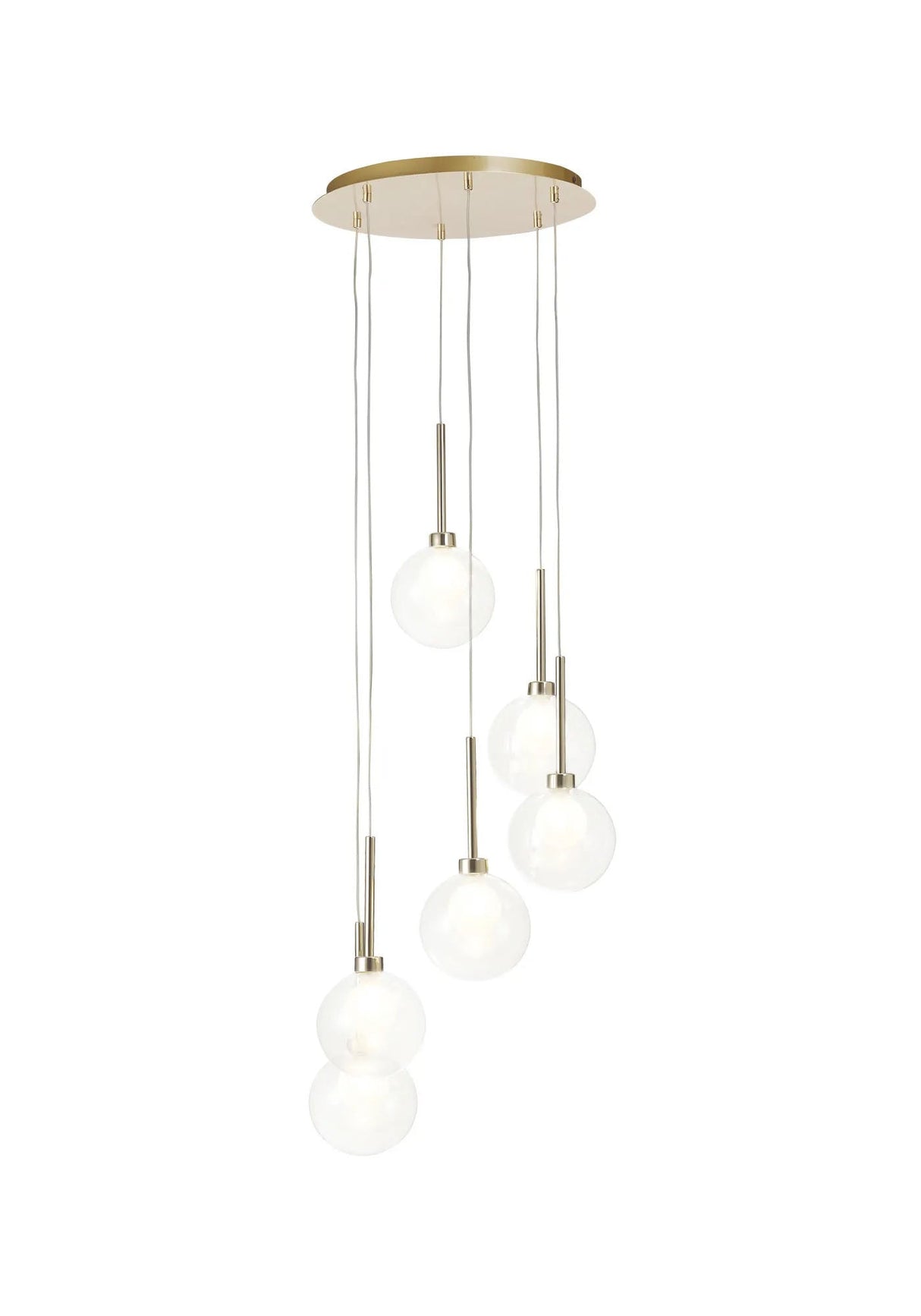 Lathen Round Pendant 2.5m, 6 x G9, French Gold/Cognac/Frosted Type G Shade