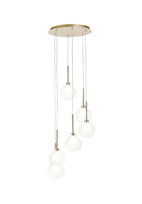 Lathen Round Pendant 2.5m, 6 x G9, French Gold/Cognac/Frosted Type G Shade