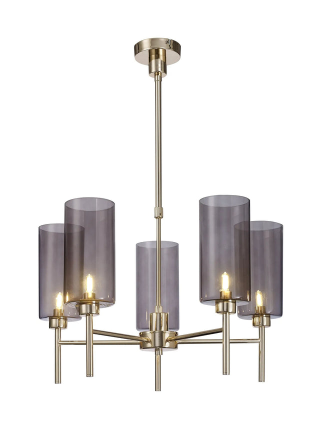 Lathen Telescopic/Semi Flush, 5 x G9, French Gold/Smoked Type A Shade