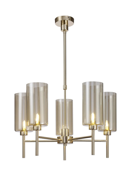 Lathen Telescopic/Semi Flush, 5 x G9, French Gold/Cognac Type A Shade
