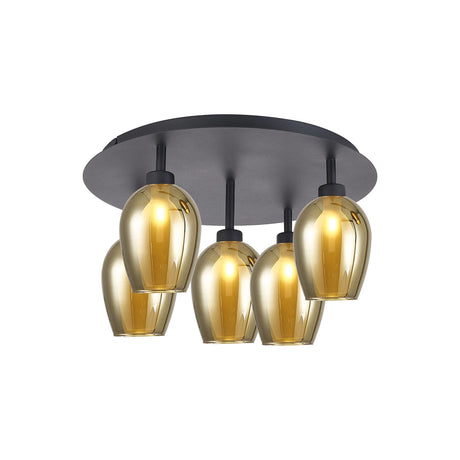 Lathen Satin Black Round 5 x G9 Flush Light With Gold Wine Glass With Inner Frosted Satin Black/Gold/Frosted Type D Shade