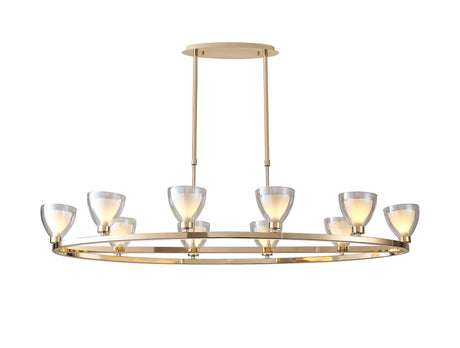 Lathen Oval Telescopic 10 Light Pendant Cone Glass French Gold